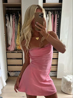 Showstopping A Line Backless Pink Cocktail Dress With Sweetheart Lace Neckline For Homecoming And Party Wear