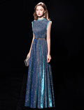 A-Line Elegant Shine Formal Evening Dress Sleeveless Floor Length Tulle with Sash Ribbon