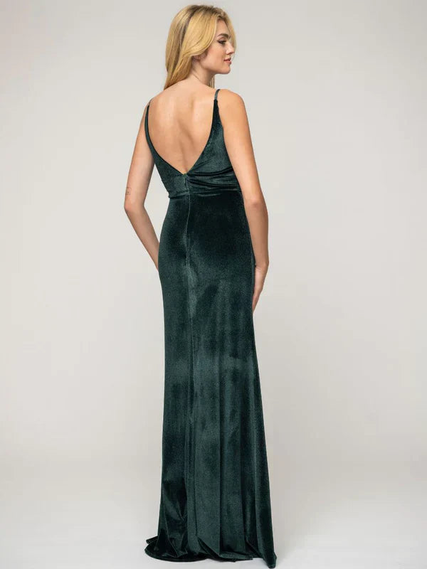 Velvet Bridesmaid Dress Long Velvet Sheath With V Back For Elegant Wedding Party For Bridesmaids