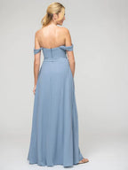 A Line Chiffon Bridesmaid Dress Slit Off The Shoulder Elegant Wedding Party Gown For Bridesmaids