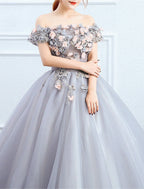 Ball Gown Quinceanera Dresses Princess Dress Performance Sweet 16 Floor Length Short Sleeve Off Shoulder Polyester with Appliques