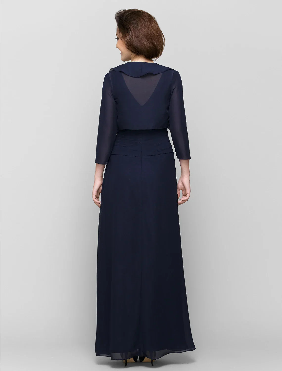 Sheath / Column Mother of the Bride Dress Convertible Dress V Neck Floor Length Chiffon 3/4 Length Sleeve with Criss Cross Cascading Ruffles