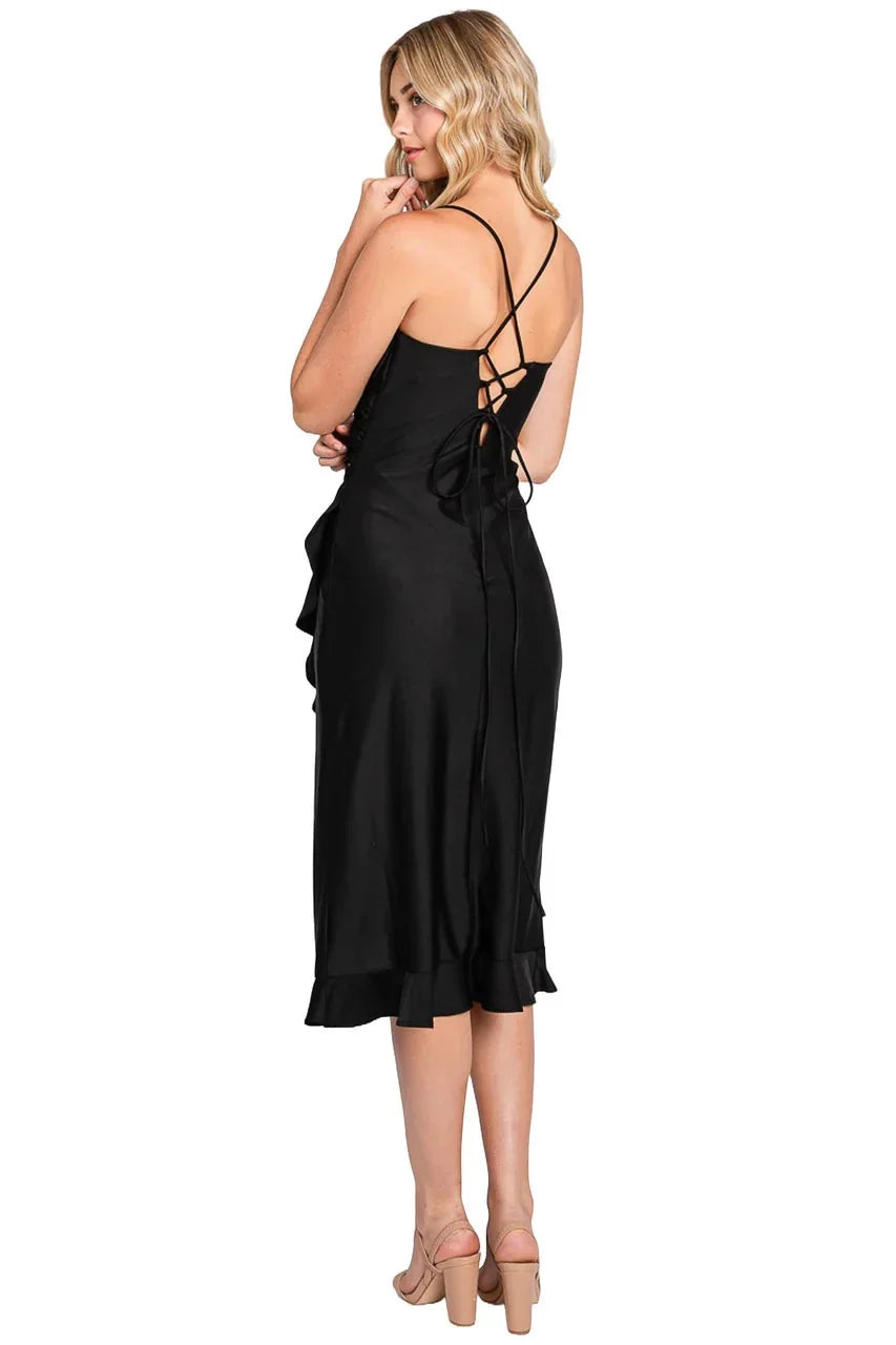 Sleek Sheath V-Neck Sleeveless Lace-Up Midi-Length Prom Dress