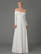 Engagement Formal Wedding Dresses A-Line Long Sleeve Off Shoulder Chiffon With