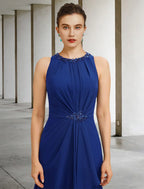 Two Piece A-Line Mother of the Bride Dress Plus Size Elegant  Floor Length Chiffon Sleeveless Shawls Pleats Beading