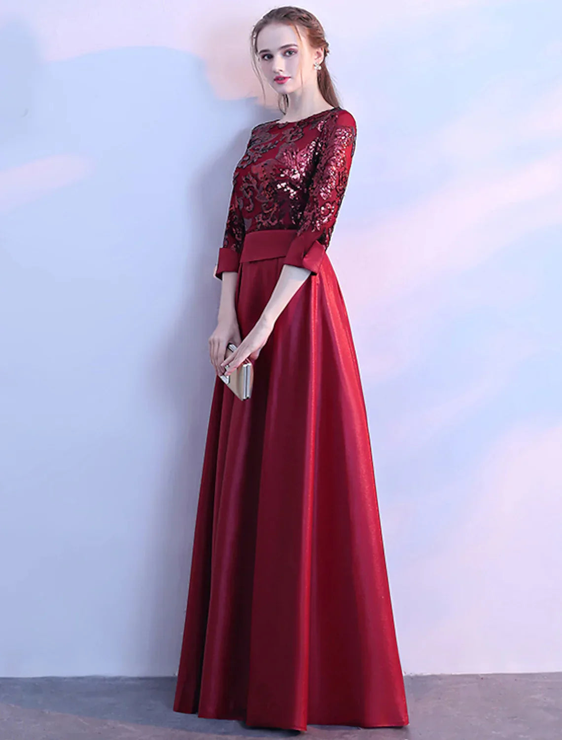 A-Line Glittering Elegant Prom Formal Evening Dress Satin with Sequin