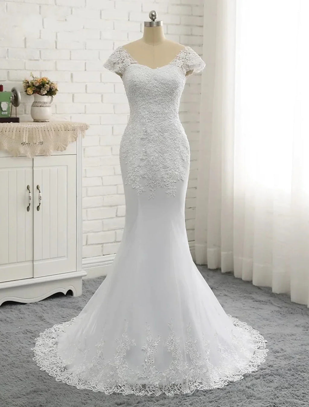 Engagement Open Back Sexy Formal Wedding Dresses Sleeve V Neck Lace With Buttons Pearls