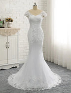 Engagement Open Back Sexy Formal Wedding Dresses Sleeve V Neck Lace With Buttons Pearls