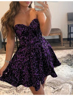 A-Line Homecoming Dresses Party Dress Graduation Party Wear Short / Mini Sleeveless Sweetheart Cotton Backless with Glitter Sequin Embroidery