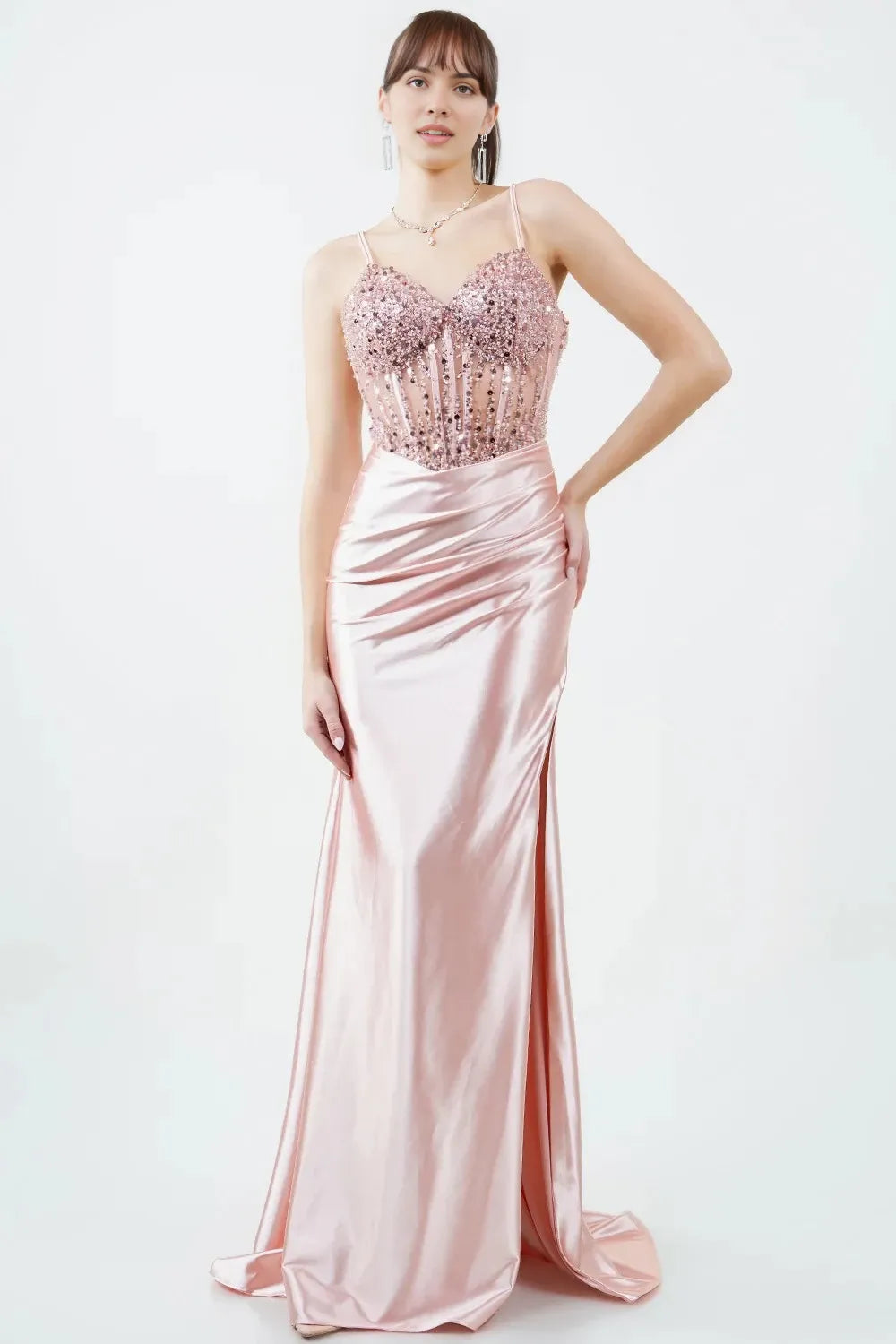 Sparkly Sheath Sweetheart Sleeveless Low-Back Floor-Length Prom Dress