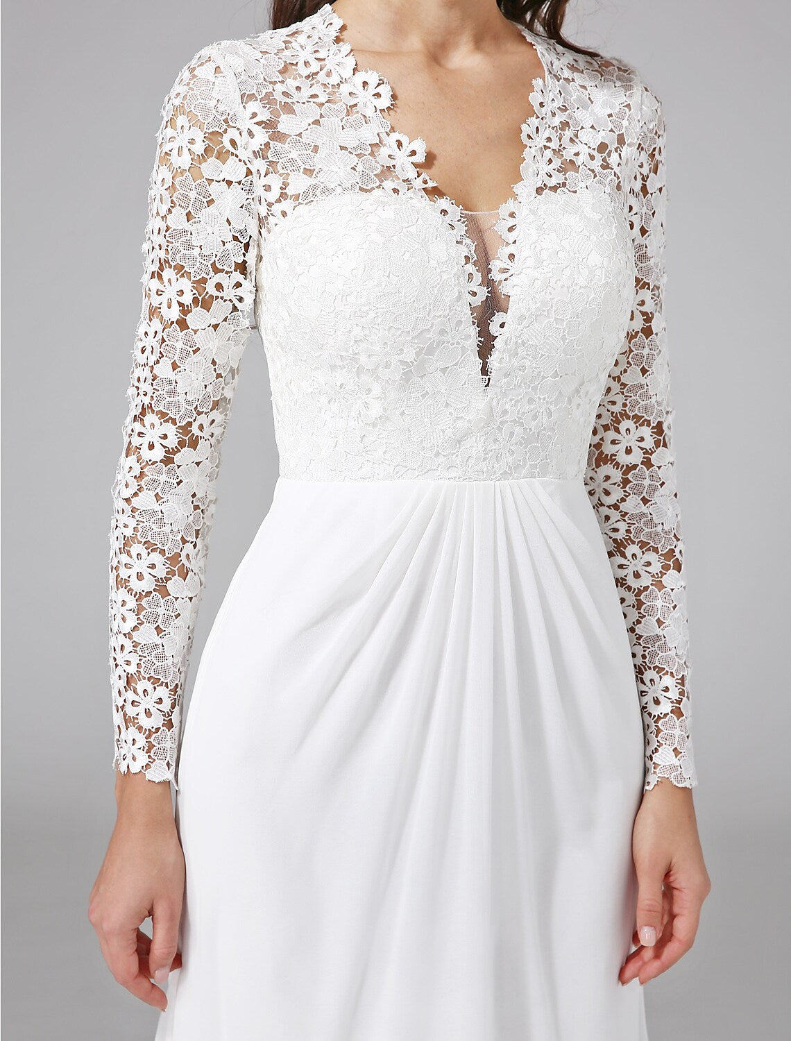 Beach Dresses Long Sleeve V Neck Chiffon With Lace Button