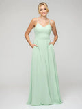 Bridesmaid Dress Spaghetti Strap Tie Back Long Chiffon Elegant Flattering Fit For Bridesmaids