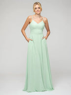 Bridesmaid Dress Spaghetti Strap Tie Back Long Chiffon Elegant Flattering Fit For Bridesmaids