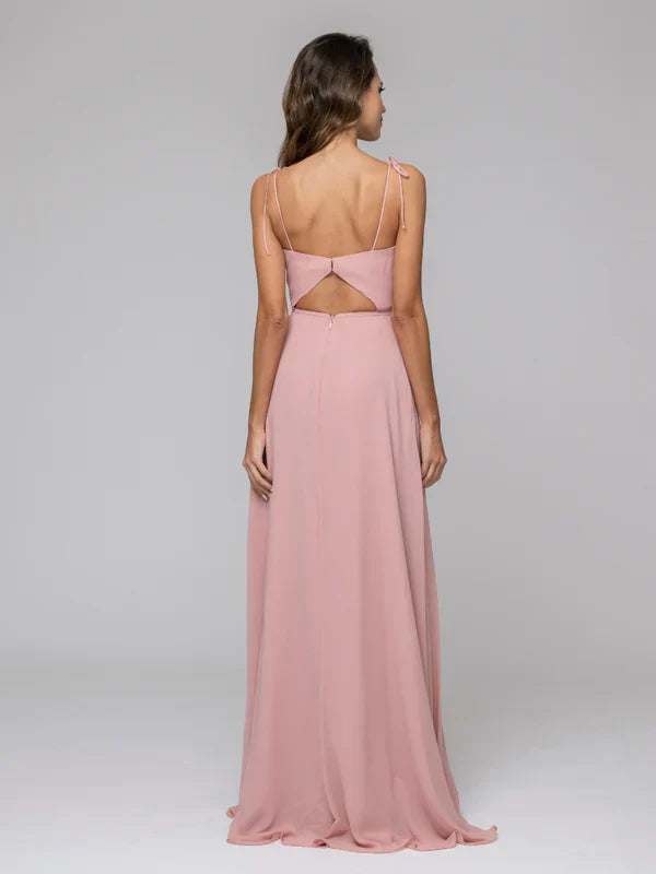 Front Slit Spaghetti Strap Open Back Chiffon Bridal Party Dresses