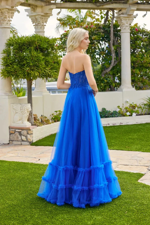 Stunning A-Line Sweetheart Sleeveless Open-Back Ruffled Floor-Length Prom Dress