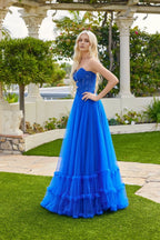 Stunning A-Line Sweetheart Sleeveless Open-Back Ruffled Floor-Length Prom Dress