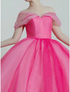 Ball Gown Prom Dresses Luxurious Dress Quinceanera Prom Sweep / Brush Train Short Sleeve Off Shoulder Organza with Sleek Pleats