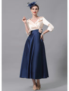 Two Piece Mother of the Bride Dress Wedding Guest Elegant V Neck Knee Length Stretch Fabric Half Sleeve with Appliques
