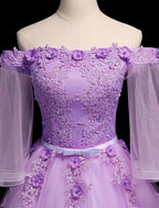 Luxurious Floral Quinceanera Prom Birthday Dress Off Shoulder Length Sleeve Floor Length Tulle Embroidery