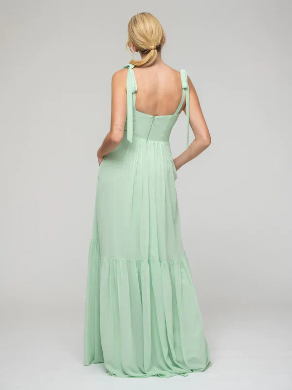 Bridesmaid Dresses Open Back Chiffon Tiered Smock Tied Strap Design For Bridesmaids