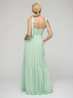 Bridesmaid Dresses Open Back Chiffon Tiered Smock Tied Strap Design For Bridesmaids