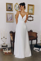 Timeless A-Line Cowl V-Neck Sleeveless Crisscross-Back Floor-Length Prom Dress