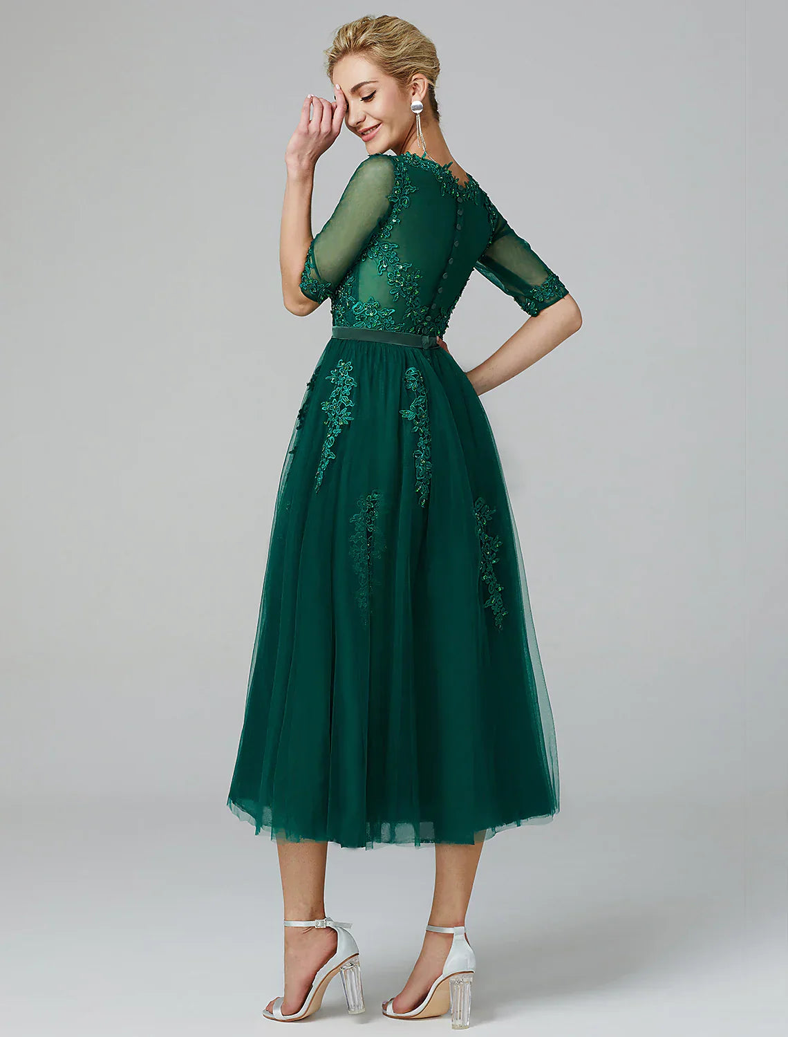 A-Line Dress Wedding Sleeveless Neck Lace Over Tulle Sequin Appliques
