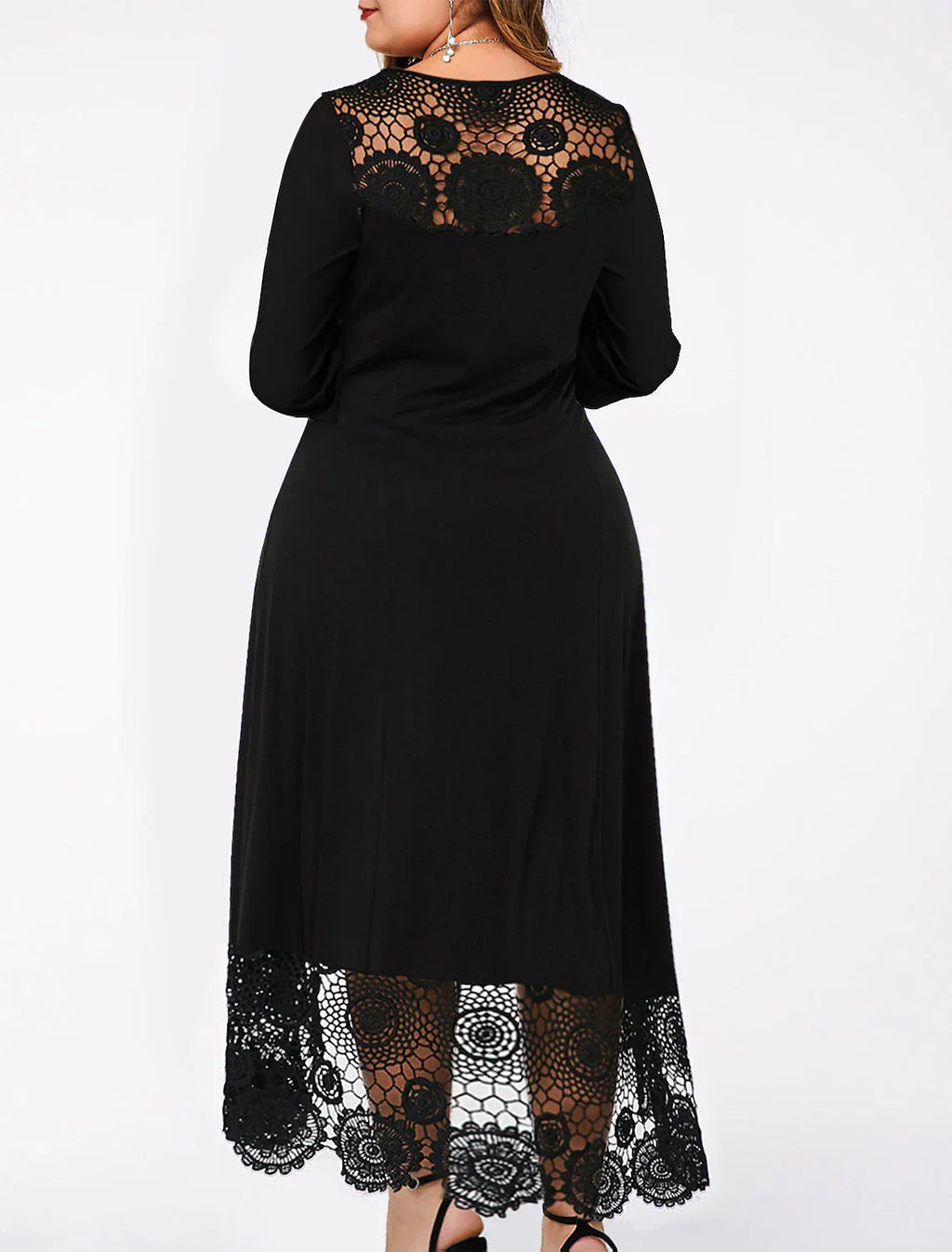 A-Line Cocktail Dresses Plus Size Dress Party Wear Wedding Guest Ankle Length Long Sleeve Jewel Neck Spandex with Lace