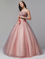 Ball Gown Floral Formal Evening Dress Strapless Sleeveless Floor Length Tulle with Pleats Flower