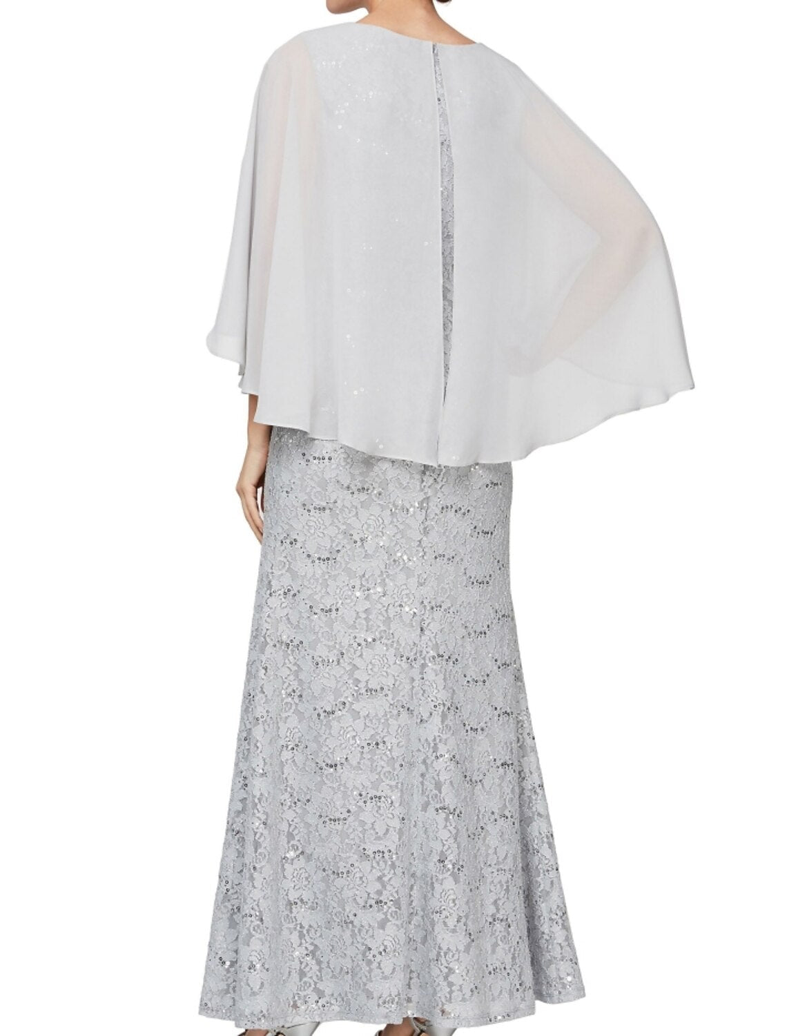 Sheath / Column Mother of the Bride Dress Wedding Guest Elegant Jewel Neck Ankle Length Chiffon Lace 3/4 Length Sleeve with Sequin Ruching Solid Color