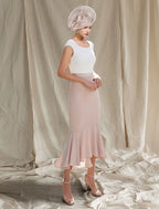 Two Piece Mermaid / Trumpet Mother of the Bride Dress Church Elegant High Low Square Neck Asymmetrical Tea Length  Chiffon Sleeveless Short Jacket Dresses with Pearls Beading