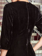 A-Line Celebrity Style Dress Wedding Guest Floor Length Length Sleeve Velvet with Pleats