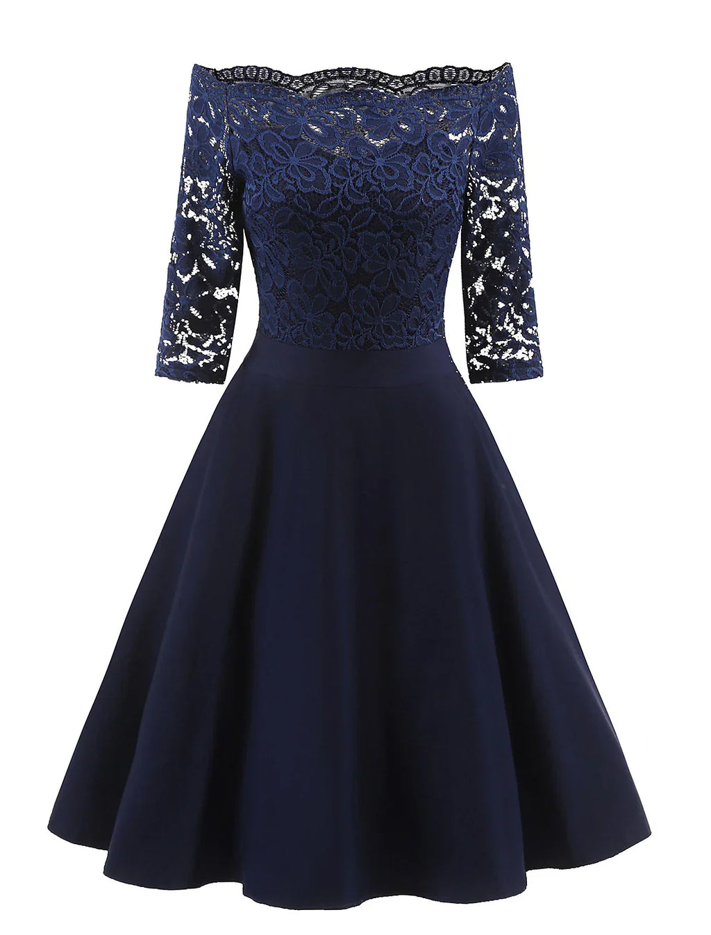 A-Line Cocktail Dresses Vintage Dress Graduation Party Wear Knee Length 3/4 Length Sleeve Off Shoulder Lace with Lace