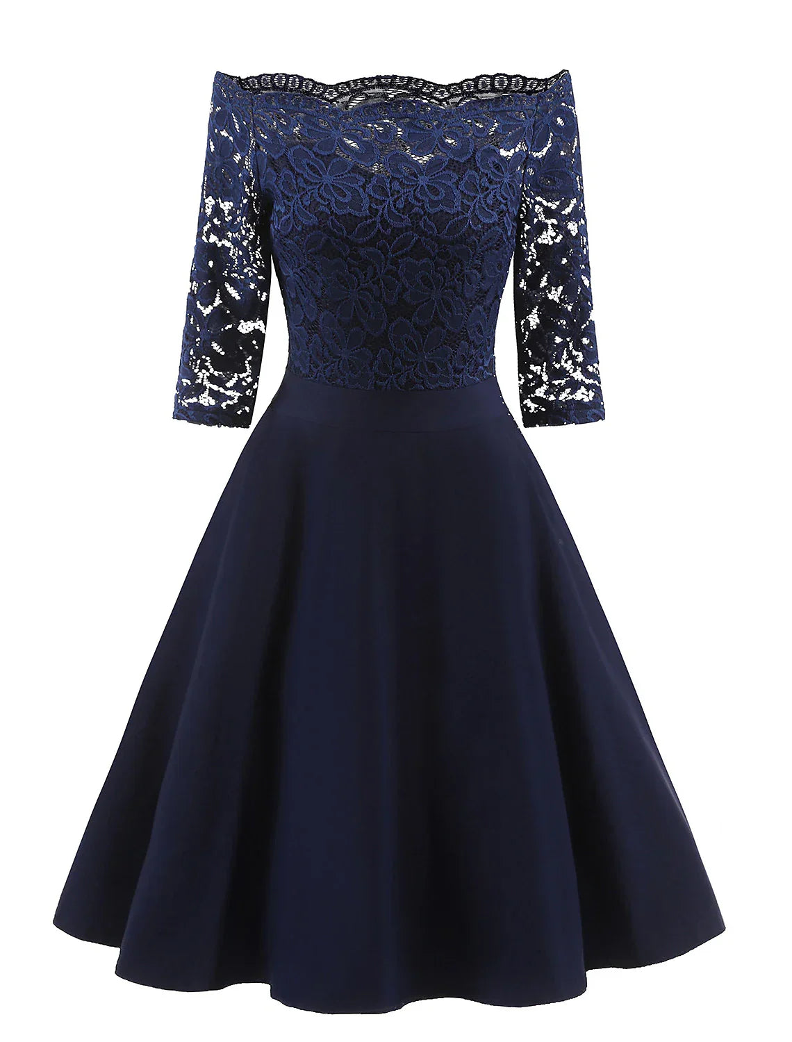 A-Line Cocktail Dresses Vintage Dress Graduation Party Wear Knee Length 3/4 Length Sleeve Off Shoulder Lace with Lace