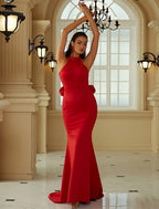 Evening Gown Dress Formal Court Train Sleeveless Polyester with Ruffles