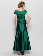 A-Line Mother of the Bride Dress Vintage Inspired V Neck Ankle Length Short Sleeve with Beading Side Draping