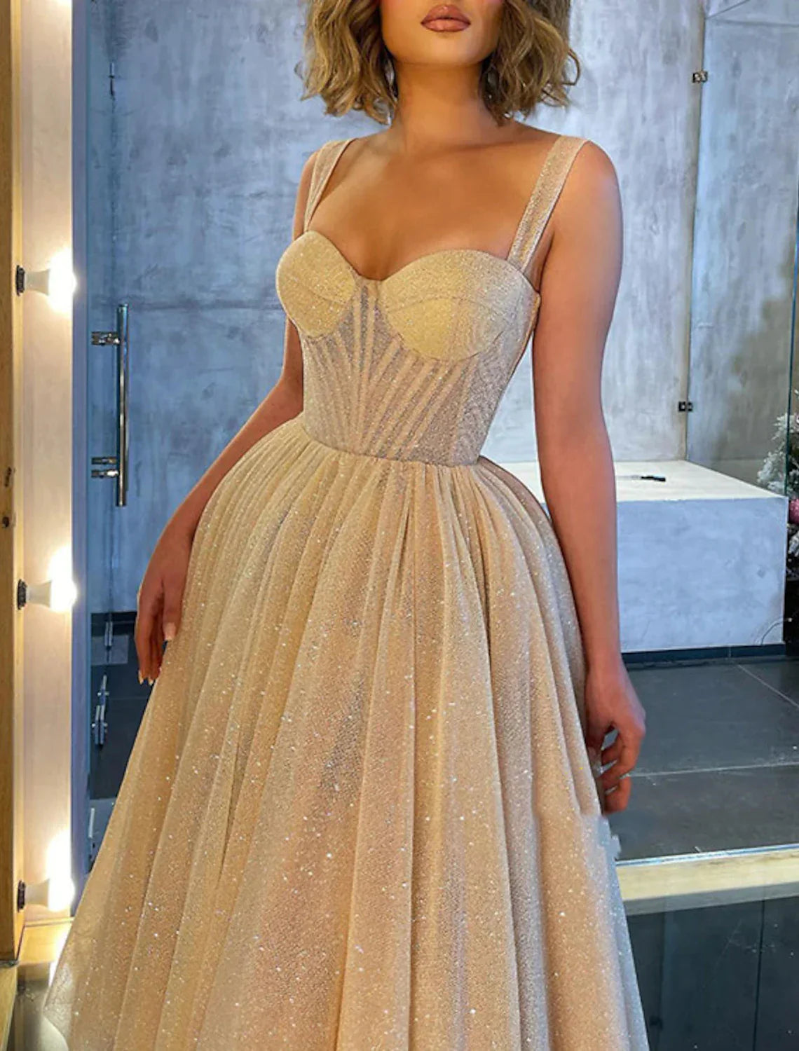 Ball Gown Prom Dresses Corsets Dress Wedding Party Dress Birthday Ankle Length Sleeveless Spaghetti Strap Tulle with Glitter Sequin