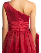 Elegant Prom Formal Evening Dress One Shoulder Sleeveless Floor Length Organza with Side Draping