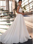 Wedding Dresses Sleeveless Square Satin Beading