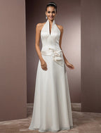 Open Back Wedding Dresses Floor Length Regular Straps Chiffon With Sash