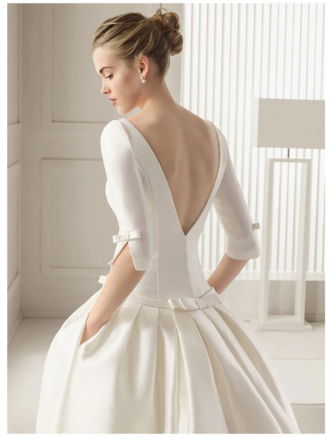 Engagement Formal Wedding Dresses A-Line Half Sleeve With Bow(s) Pleats