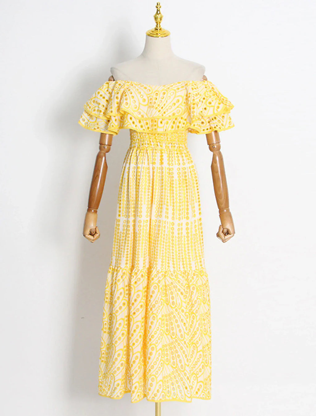 A-Line Wedding Guest Dresses Casual Dress Holiday Summer Ankle Length Short Sleeve Off Shoulder Polyester with Ruffles Embroidery