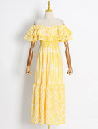 A-Line Wedding Guest Dresses Casual Dress Holiday Summer Ankle Length Short Sleeve Off Shoulder Polyester with Ruffles Embroidery