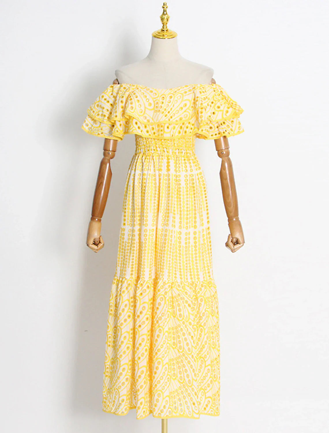 A-Line Wedding Guest Dresses Casual Dress Holiday Summer Ankle Length Short Sleeve Off Shoulder Polyester with Ruffles Embroidery