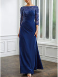 A-Line Mother of the Bride Dress Wedding Guest Elegant Scoop Neck Ankle Length Chiffon Half Sleeve with Lace Ruching