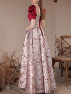 A-Line Party Dresses Floral Dress Masquerade Prom Floor Length Short Sleeve Square Neck Satin with Embroidery
