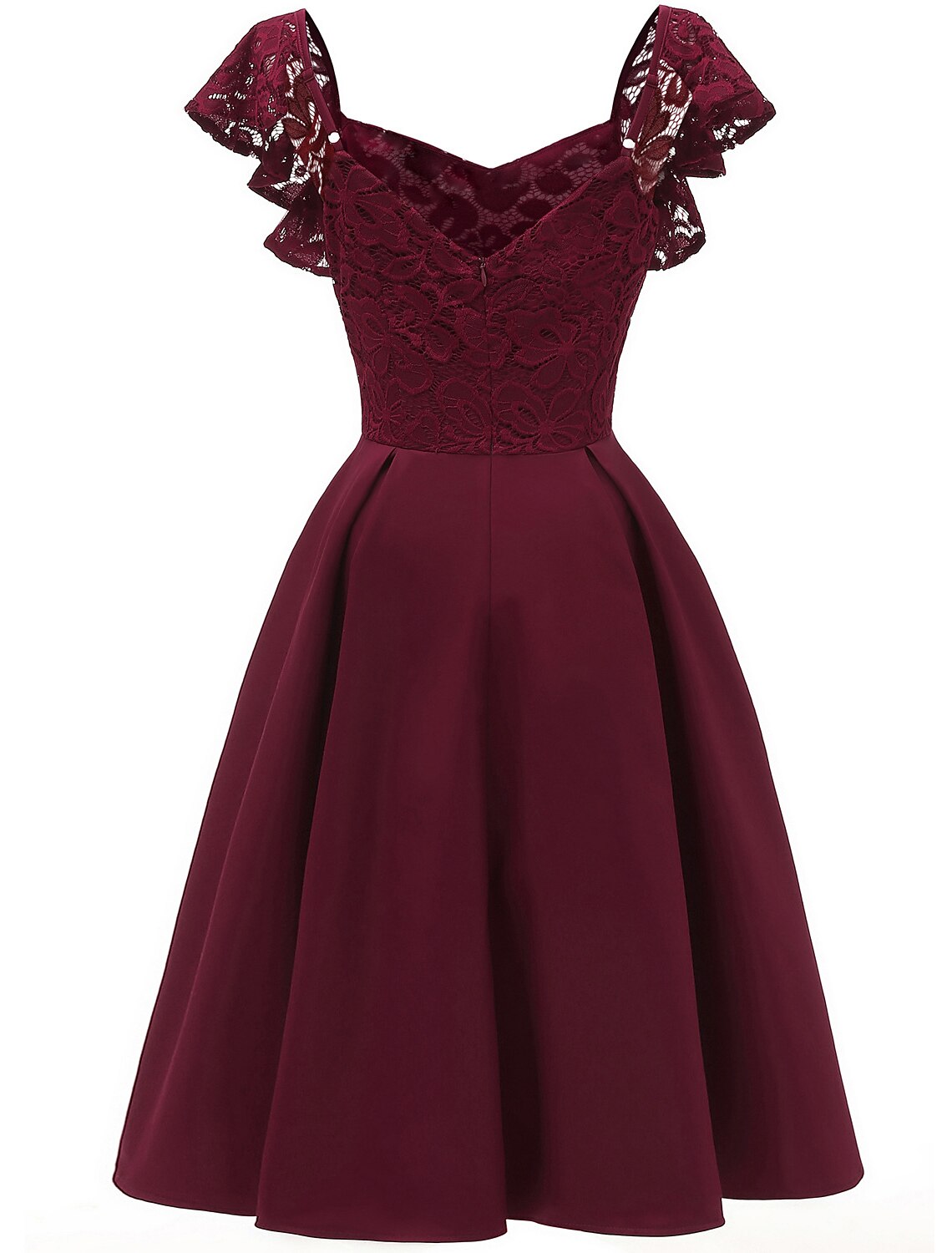 A-Line Cocktail Dresses Vintage Dress Party Wear Wedding Guest Knee Length Short Sleeve V Neck Spandex with Lace