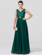 A-Line Elegant Dress Wedding Guest Floor Length Sleeveless V Neck Chiffon V Back with Sash / Ribbon Beading