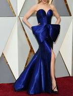 Mermaid / Trumpet Celebrity Style Elegant Engagement Formal Evening Dress Strapless Sleeveless Sweep / Brush Train Satin with Bow(s)