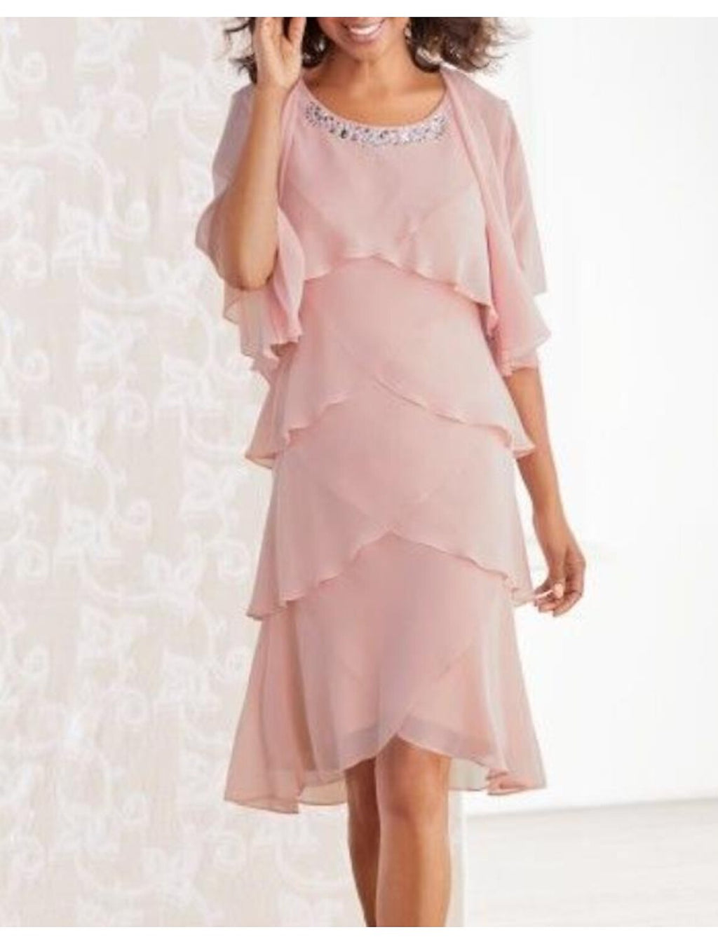 Mother Of The Bride Dress Two Piece Sheath Chiffon Elegant Formal High Low Knee Length With Wrap Included